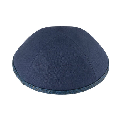 iKippah Navy Linen W/ Crocodile Leather Rim