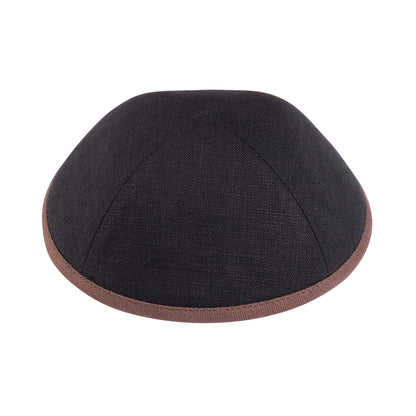 iKippah Black Linen W/ Brown Rim