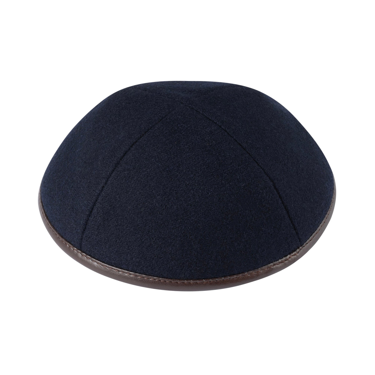 iKippah Navy Wool W/ Brown Leather Rim