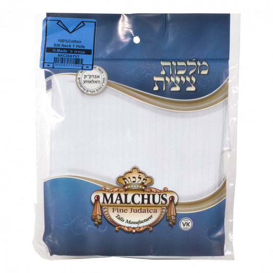 Malchut 100% Cotton Tzitzis – Round Neck, 1 Hole, Ashkenaz – Adult