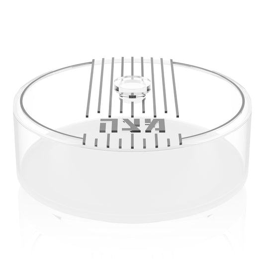 Lucite Round Matzah Box - Linear - Silver