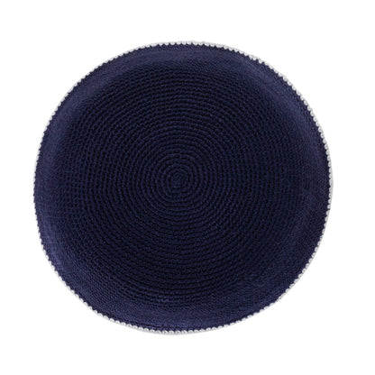 iKippah Navy W/ White Rim Knit