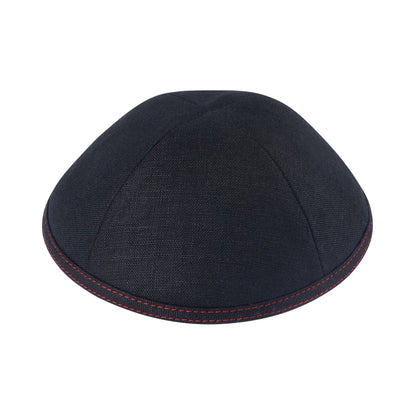 iKippah Black Linen W/ Red Stitching