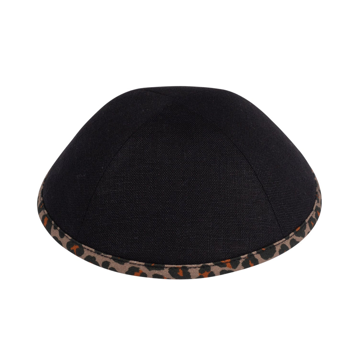iKippah Black Linen W/ Leopard Cotton Rim