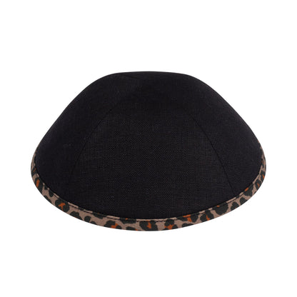 iKippah Black Linen W/ Leopard Cotton Rim