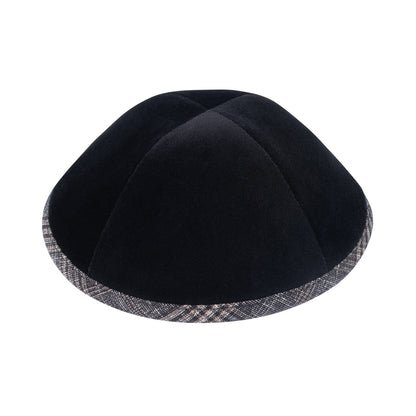 iKippah Black Velvet W/ Black & Tan Plaid Rim