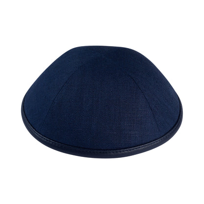 iKippah Navy Linen W/ Leather Rim
