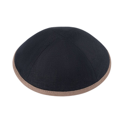 iKippah Black Linen W/ Mid Brown Rim