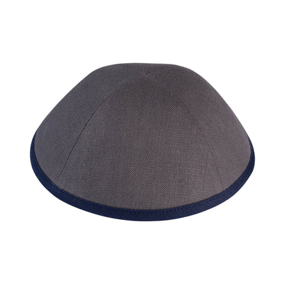 iKippah Gray Linen W/ Navy Rim