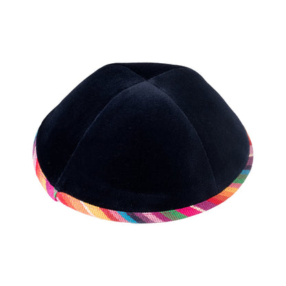 iKippah Navy Velvet W/ Colorful Rim
