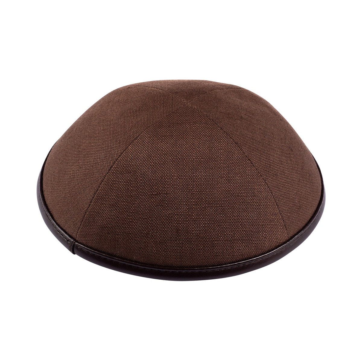 iKippah Brown Linen W/ Brown Leather Rim