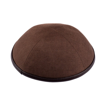iKippah Brown Linen W/ Brown Leather Rim