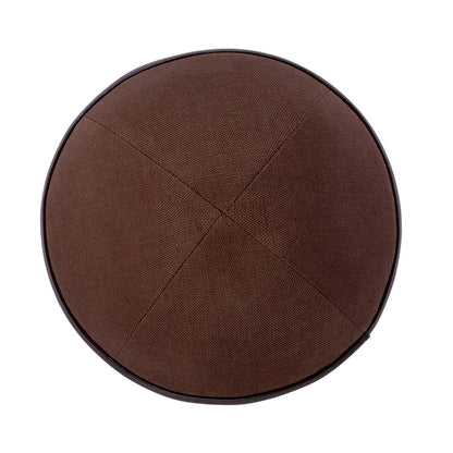 iKippah Brown Linen W/ Brown Leather Rim