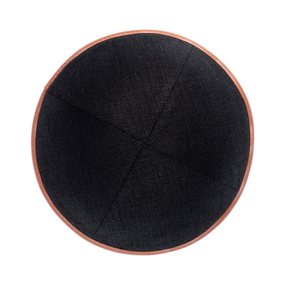 iKippah Black Linen W/ Leather Rim
