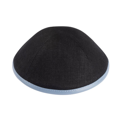 iKippah Black Linen W/ Blue Gray Leather Rim