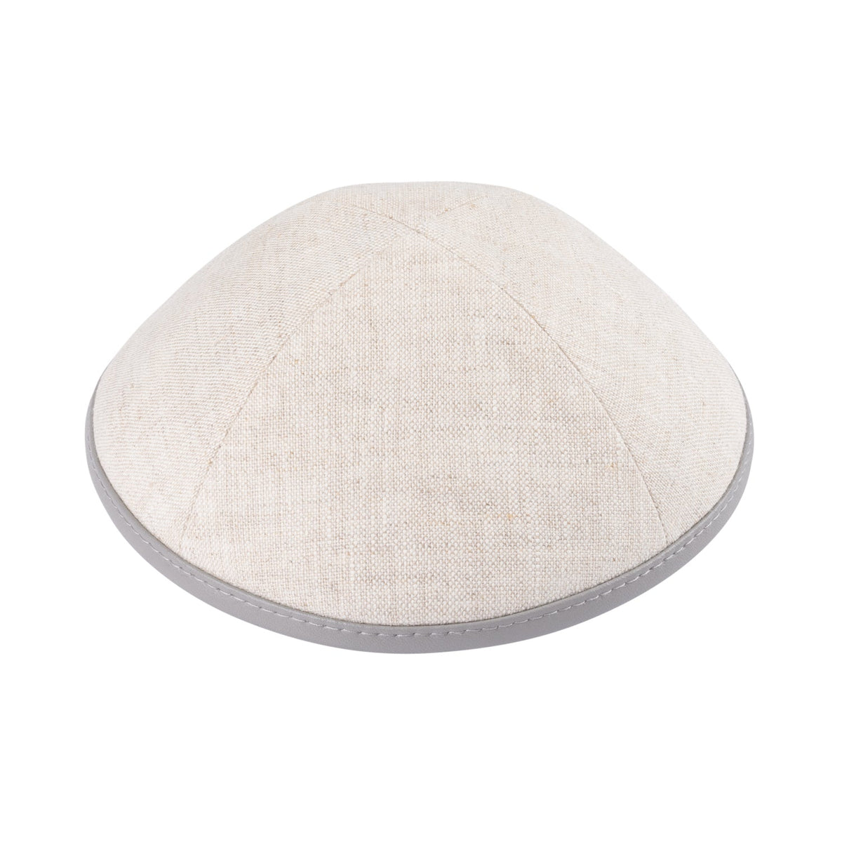 iKippah Tan Linen W/ Gray Leather Rim