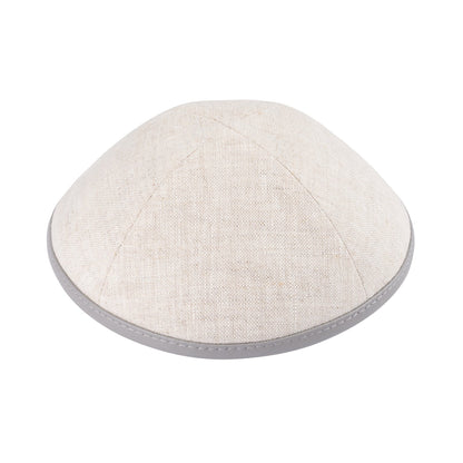 iKippah Tan Linen W/ Gray Leather Rim