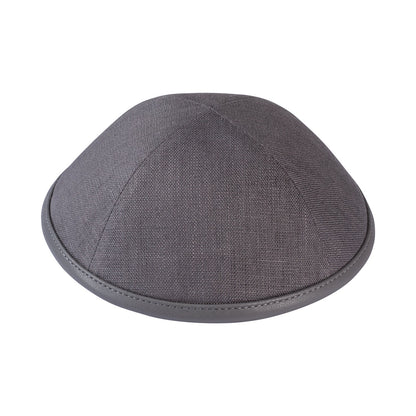 iKippah Gray Linen With Leather Rim