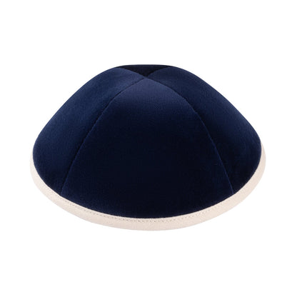 iKippah Navy Velvet W/ Beige Linen Rim