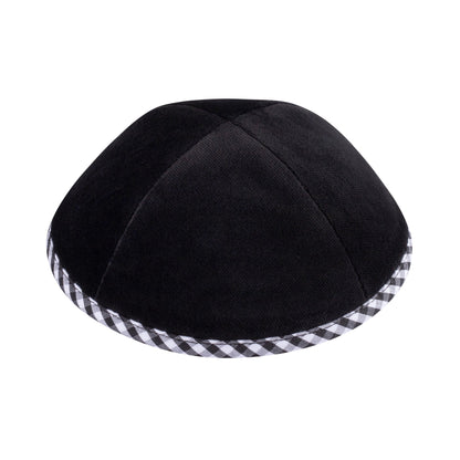 iKippah Black Velvet W/ Black & White Gingham Rim