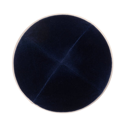 iKippah Navy Velvet W/ Beige Linen Rim