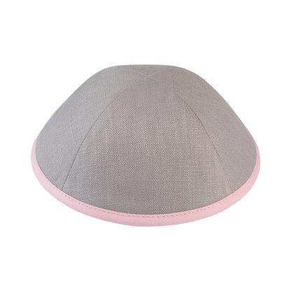 iKippah Light Gray Linen W/ Pink Rim