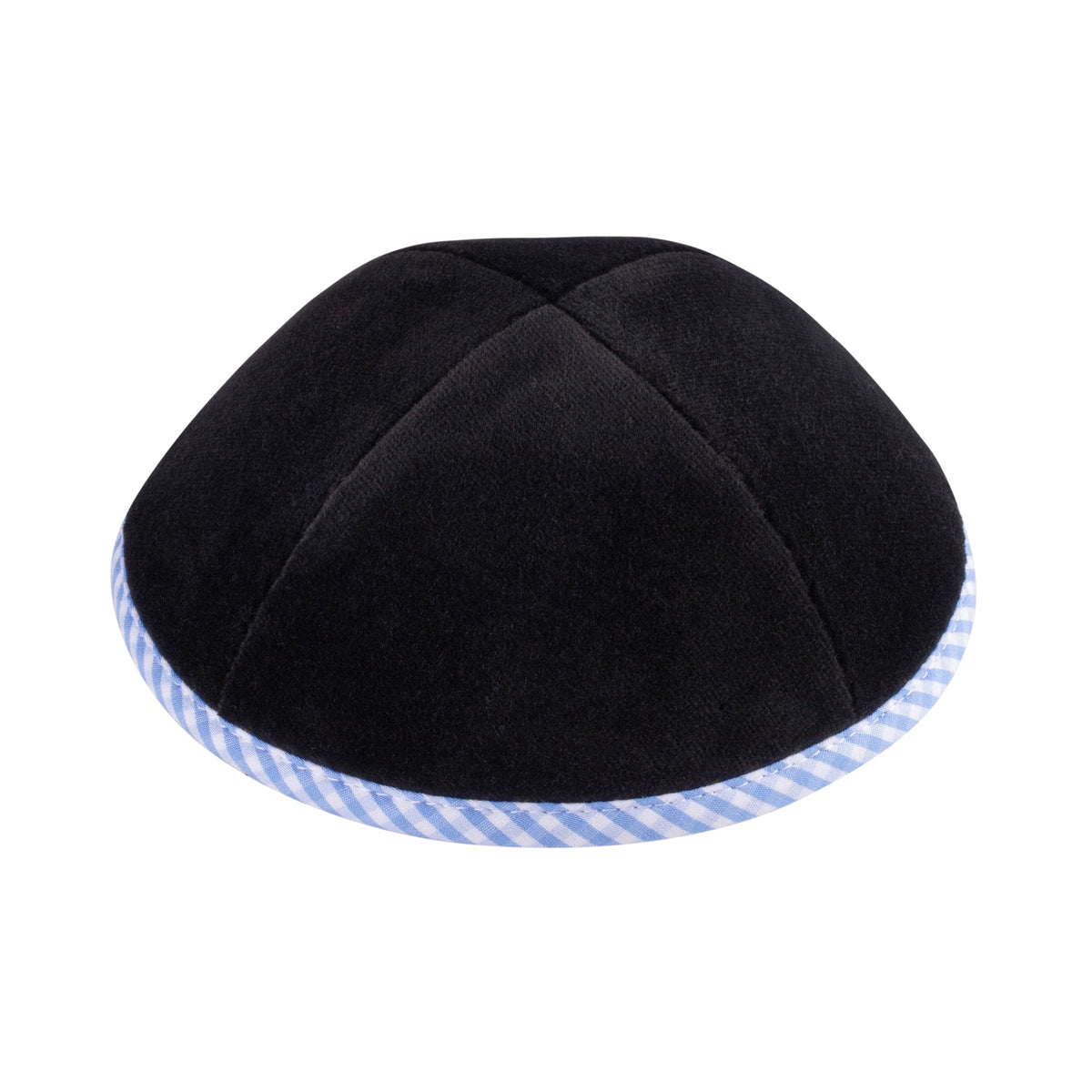 iKippah Black Velvet W/ Sky Blue Gingham Rim