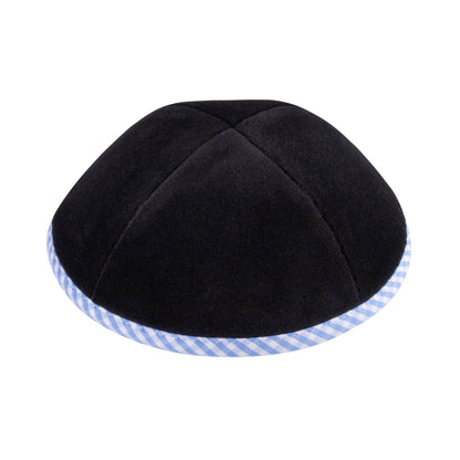 iKippah Black Velvet W/ Sky Blue Gingham Rim