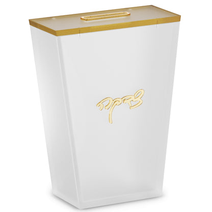 Lucite Frosted Tzedakah Box With Gold Rim [AM]