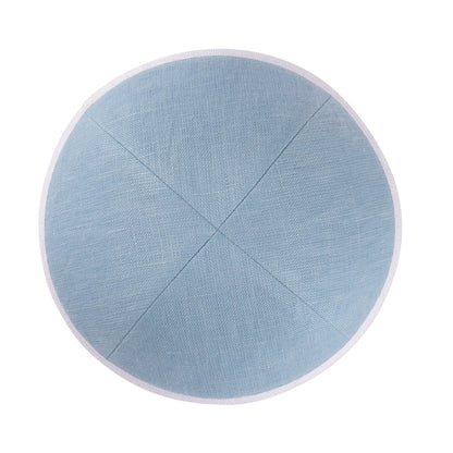 iKippah Light Blue Linen W/ White Rim