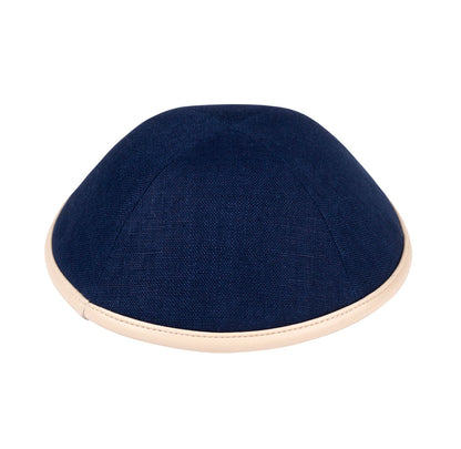 iKippah Navy Linen W/ Leather Rim