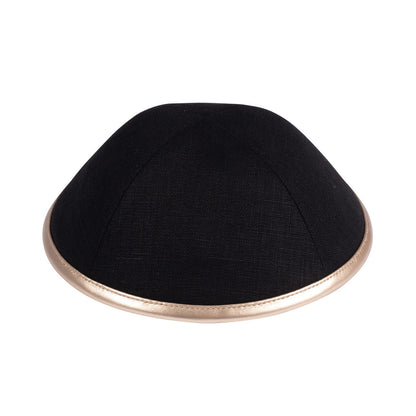 iKippah Black Linen W/ Leather Rim