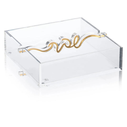 Lucite Napkin Holder - Gold Shabbos Bar [WL]