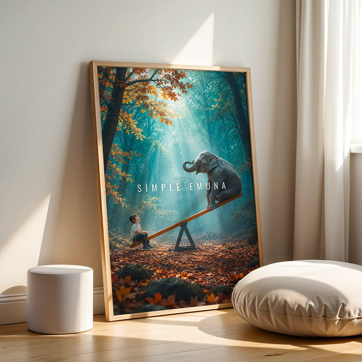 Simple Emuna Jewish wall art in a wood frame – emunah art print of a child's faith