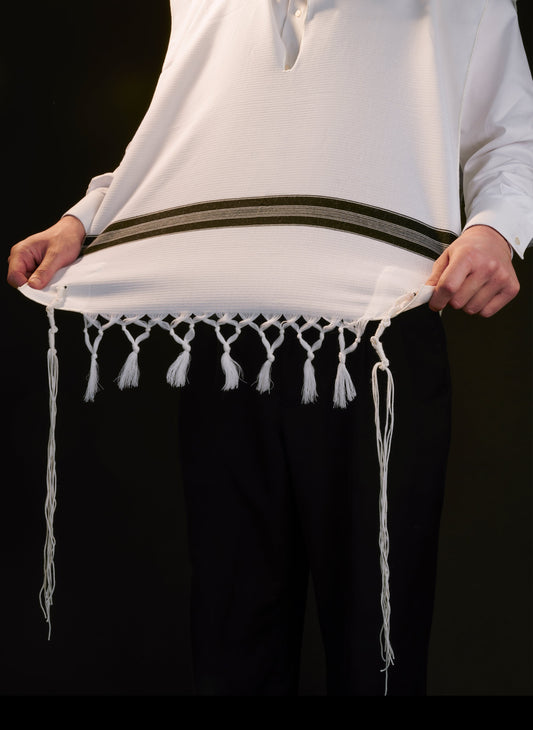 Malchut Polycotton Tzitzis – V-Neck, 2 Hole, Without Strings – Adult