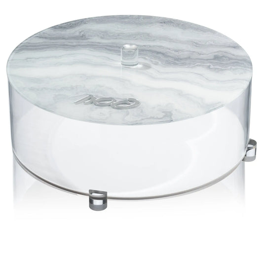 Lucite Round Matzah Box - Agate - Silver [WDL]