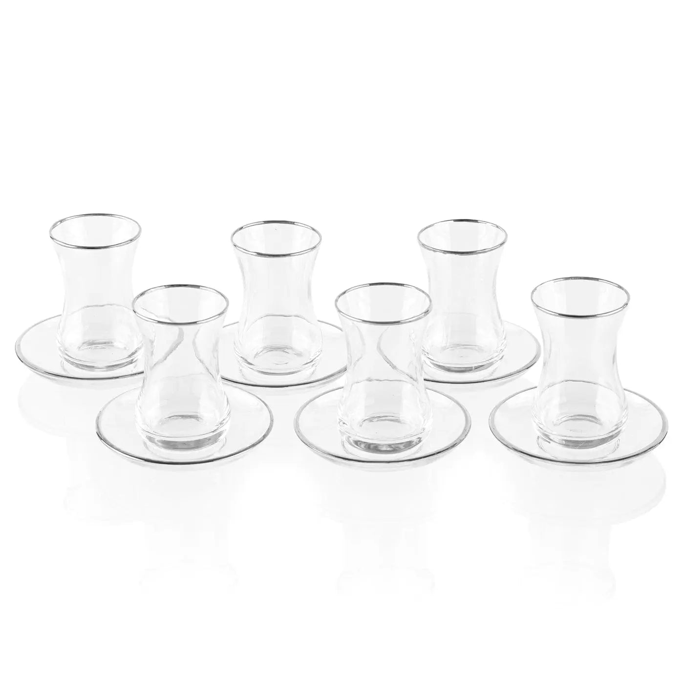 Glass Cup With Tray Set Of 6 - Silver Rim